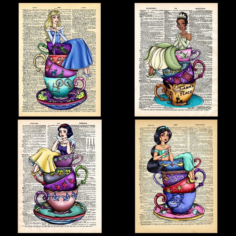 Disney Princess Tea Cup Dictionary Book Page Art 🍵